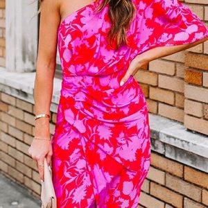 Poplly tulip hem one shoulder dress, size small